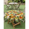 thumbnail image 4 of Outdoor Tablecloths with Umbrella Hole & Zipper, Green Orange Round Tablecloth 54 Inch, Summer Botanical Leaves Watercolor Checkered Waterproof Table Cloth, Patio/Pool/Picnic Table Covers, 4 of 8