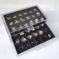 thumbnail image 3 of Earring Organizer Box Acrylic Jewelry Organizer with 3 Drawers 54 Adjustable Grids Clear Stackable Earring Holder Velvet Trays Ring Display Case for Women Girls (Gray), 3 of 6