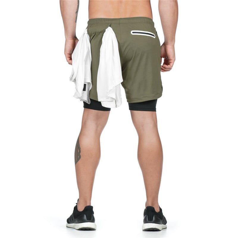 MECH-ENG Mens 2 in 1 Capri Pants Workout Running Training Gym Shorts Towel Loop 