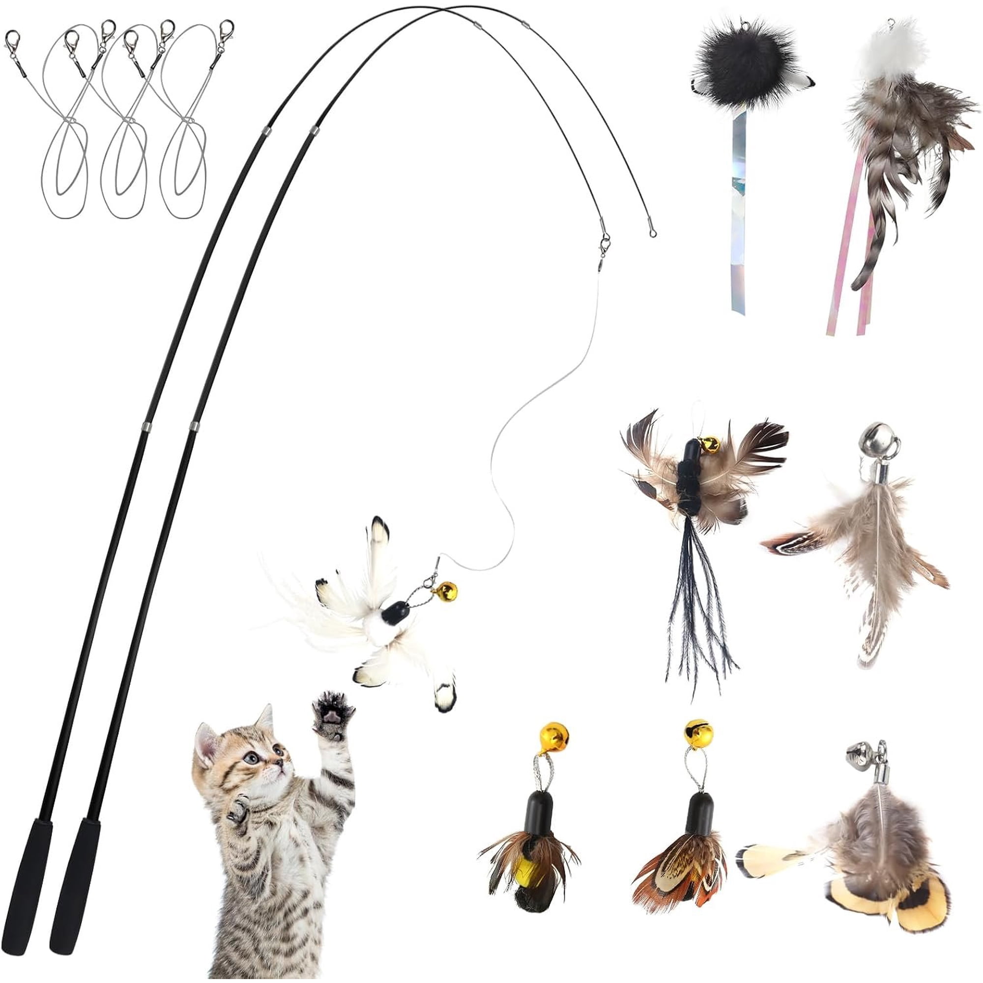 70 Ultra Long Wand for Full Fun Interactive Toys for Indoor Cats Kitten 2 count Retractable Flexible Poles and 8 count Toys Teaser Refills 2 count String Refills