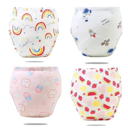 4 Pack Toddler Potty Training Pants - Washable Cotton Soft Absorbent Underwear for Boys & Girls