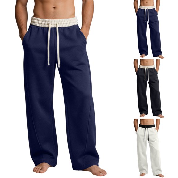 Smsaxvxz Mens Baggy Sweatpants Wide Leg Loose Gym Casual Lightweight Pants with Pockets Navy 3XL