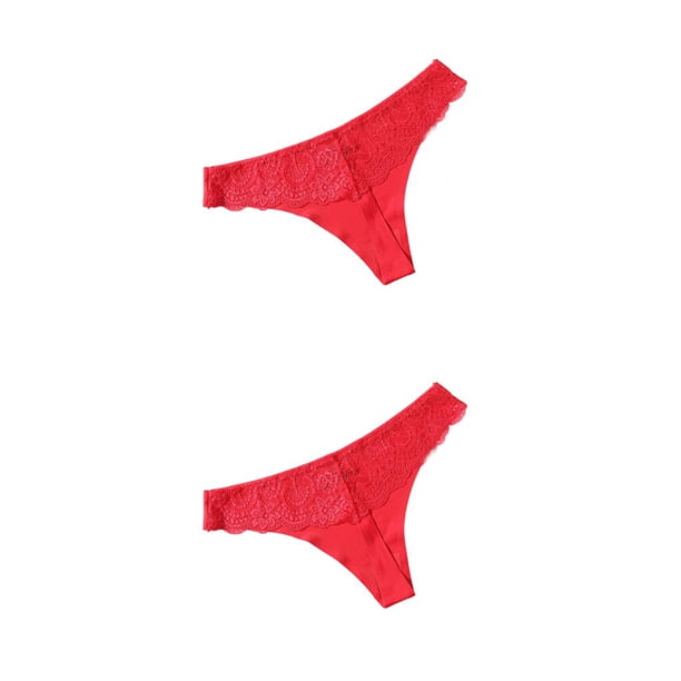 Minnieouse Bragas de tiro bajo Ropa interior de mujer Tanga Diseño de encaje Accesorio para citas Ropa de dormir transpirable para mujer Rojo METRO 2Conjunto