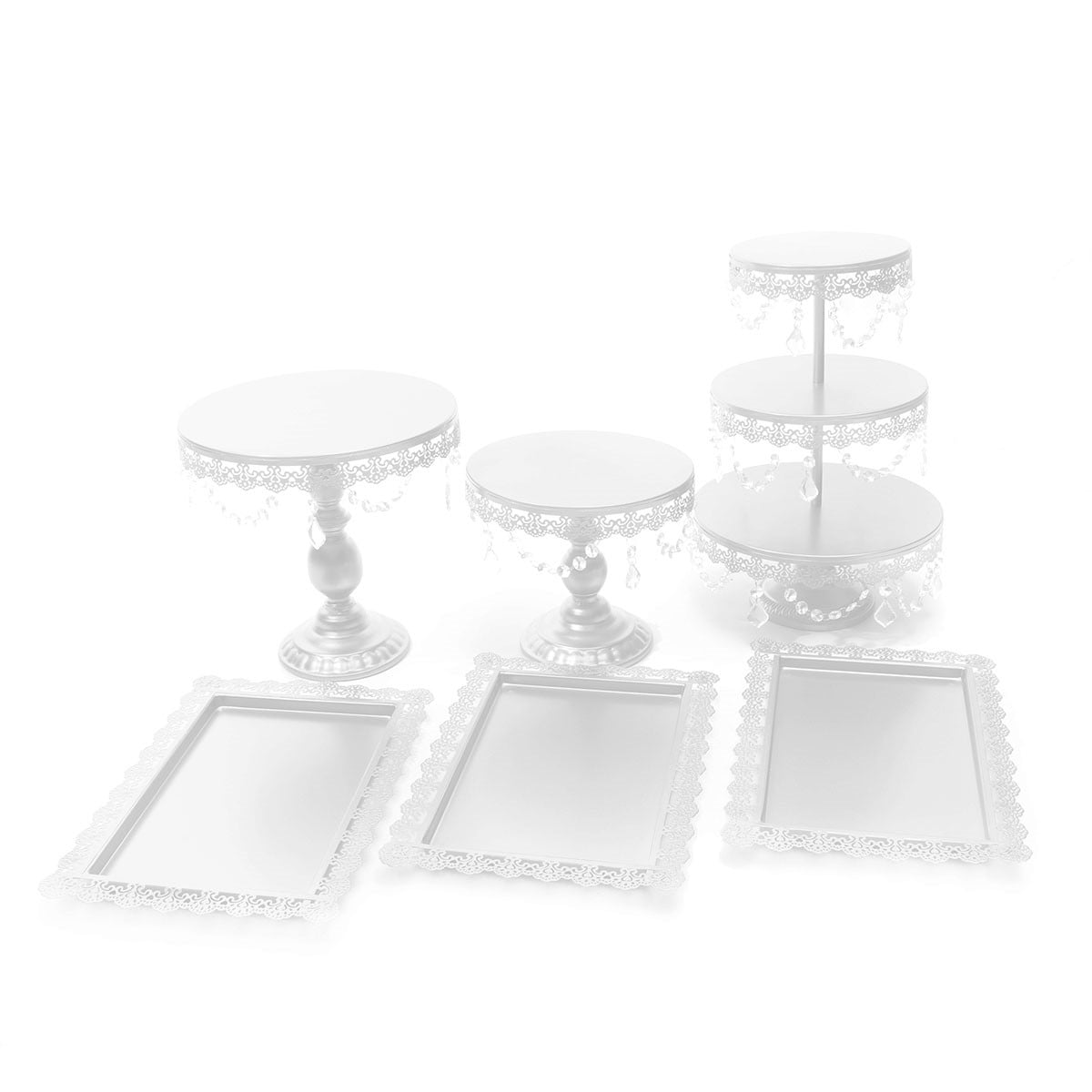 6PCS Wedding Cake Stand Crystal Decor Metal Cupcake Holder Dishes Plates Set 