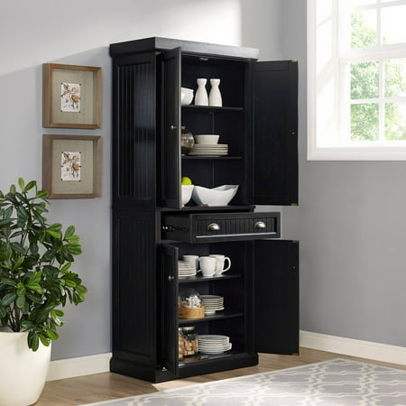 Seaside Kitchen Pantry In Distressed Black Finish Walmart Com