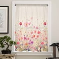 thumbnail image 4 of Pink Spring Floral Semi Sheer Curtains Drapes for Living Room, Bedroom, French Doors Window 72 Inches Long, Watercolor Summer Botanical Rod Pocket Chiffon Curtain Drapery Voile Draperies Panel, 4 of 6