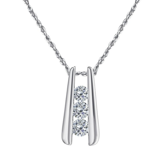 Mauli Jewels Engagement Necklace for Women 1/4 Carat Three Stone Channel Diamond Pendant 4 channel 14K White Gold With 18'' Chain|Silver Chain
