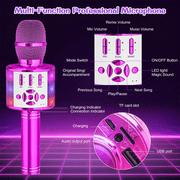 Bonaok Bluetooth Wireless Karaoke Microphone, Portable Handheld Karaoke Machine with LED Lights, Bluetooth Microphone Speaker Singing Gift for Kids Adults(Purple)