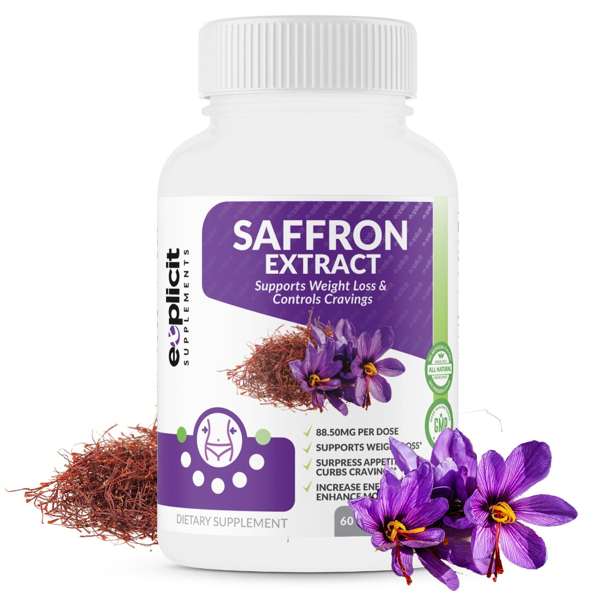 Saffron Extract – Great Natural Appetite Suppressant, Mood Booster, Healthy Weight Loss – 88.5mg of Pure Saffron – USA Made – 60 Capsules