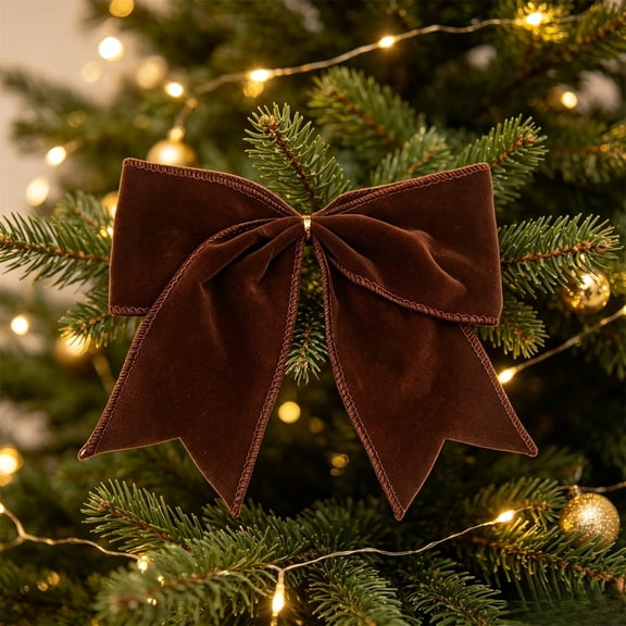 12 PC Velvet Christmas Bow Ornament Vintage Brown Xmas Wreath Ribbon Bows Tree Hanging Crafts Gift Bows Pendants