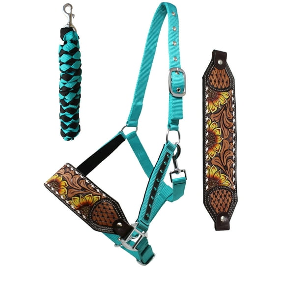 Challenger Horse Noseband Tack Bronc Leather HALTER Tiedown Lead Rope 280HR13