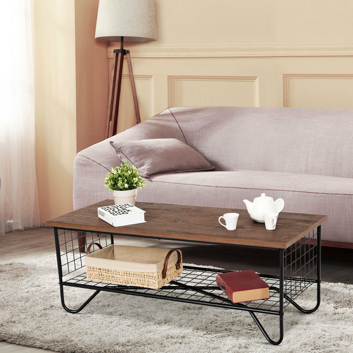 Gymax Coffee Accent Cocktail Sofa Side Table Solid Metal Frame Bedroom ...