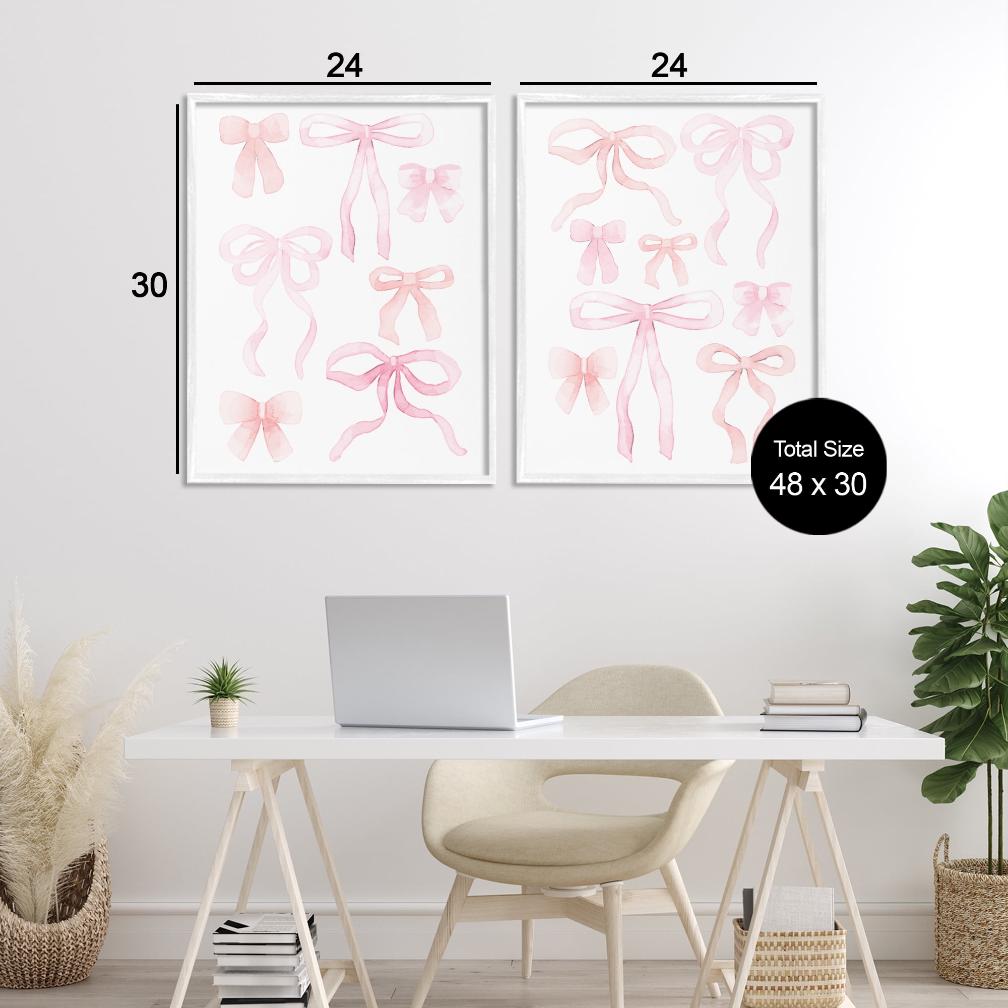 Elegant & Soft Bows 2 Piece White Framed Giclee Art Set, design by Kim Allen