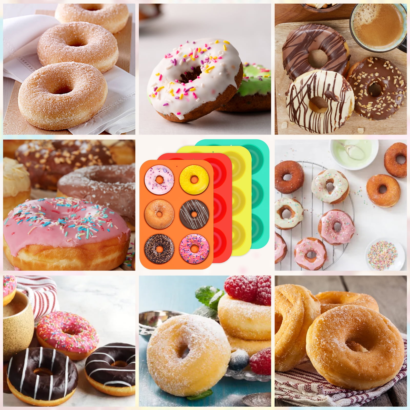 Jetcloudlive 4Pcs Silicone Donut Mold 6 Cavity Non-Stick Donut Pan Easy to Release Muffin Baking Tray Stackable Donut Baking Tin Heat Resistant 4 Colors for Donut Cake Biscuit Bagels