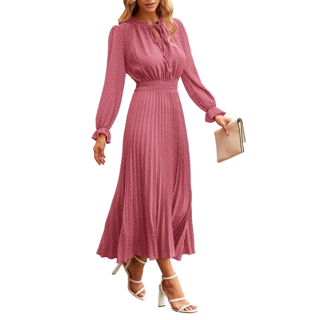 Vestido PRETTYGARDEN XXL Manga Larga Escote en V Rosa