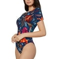 thumbnail image 2 of Easygdp Tropical Flower Women's One-Piece Swimsuit Slim Fit Crew Neck Bodysuit Athletic Swimwear with Concealed Buckle - Small, 2 of 9