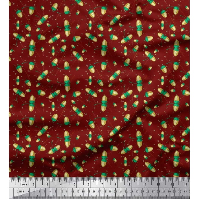 Soimoi Rayon Fabric Leaves & Oaknut Fruits Fabric Prints by Yard 42 Inch Wide