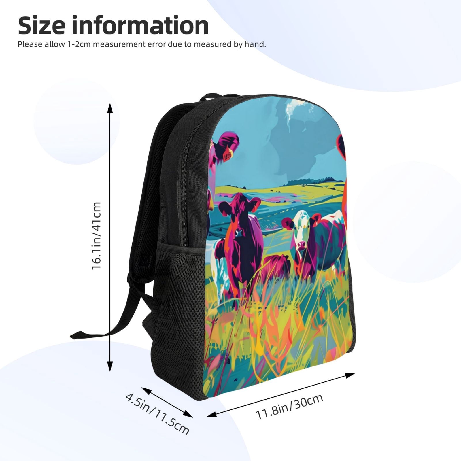 Xecao Pop Art Colorful Cows Print School Backpack with Laptop Compartment Small Travel Laptop Backpack for Women Men Waterproof College Backpack Simple School Bag