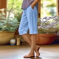 thumbnail image 4 of HKYNLAG Bermuda Shorts for Women Comfy Knee Length Cotton Linen Shorts Loose Drawstring Waisted Shorts Solid Color Beach Pants with Pockets Sky Blue S, 4 of 7