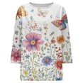 thumbnail image 4 of WZXFASHION T-Shirts Décontractés à Manches 3/4 pour Femmes, Col Rond, Coton, Liquidation, Manches Longues, 4 of 5