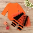 thumbnail image 3 of GYRATEDREAM Newborn Infant Girls Halloween Outfit Toddler Baby Fall Clothes Pumpkin Print Ruffle Romper Top + Leggings Pants with Tulle Tutu Skirt 2Pcs Set for 0-24 Months, 3 of 7