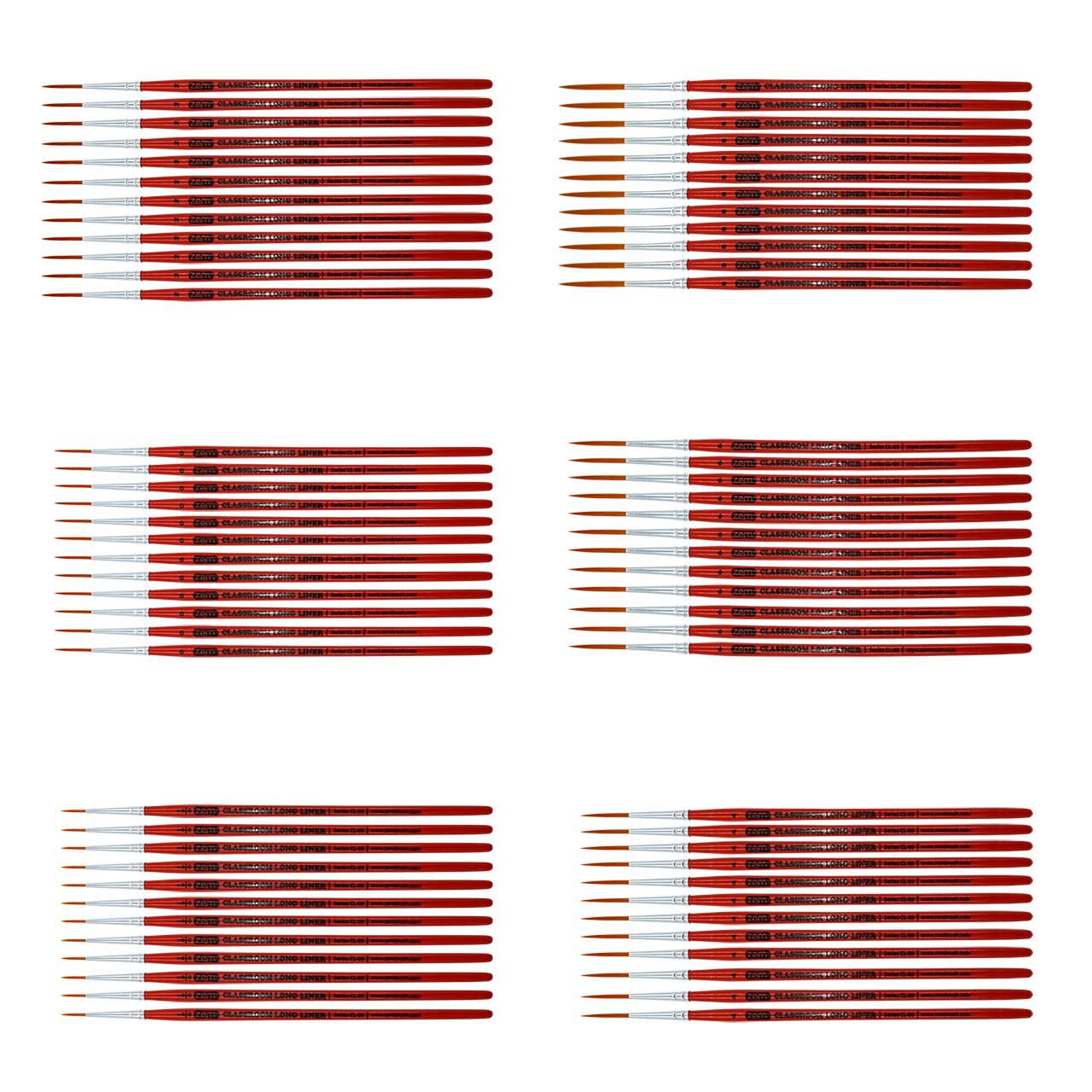 ZEM Brush Mfg CLB-6 Classroom Artist Paint Brush Box Set Long Liners - 72 pcs