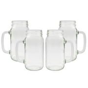Darware Mason Jar Mugs with Handles (24oz, Clear, 4-Pack); Glass Drinking Glasses for Cold Beverages, Decoration, Storage, Party Favors, Cocktails, Floats