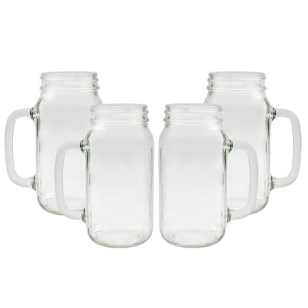 Darware Mason Jar Mugs with Handles (24oz, Clear, 4-Pack); Glass Drinking Glasses for Cold Beverages, Decoration, Storage, Party Favors, Cocktails, Floats