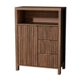 thumbnail image 4 of Ktaxon Fluted MDF Bathroom Floor Cabinet with Grille Single Door and Three Drawers, Walnut, 4 of 12