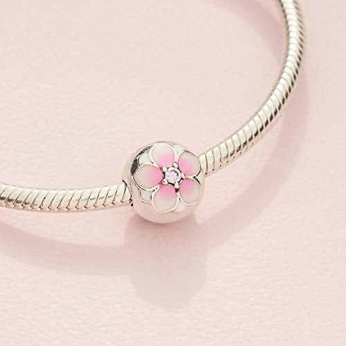 Pandora Jewelry Round Pink Magnolia Flower Cubic Zirconia Charm in