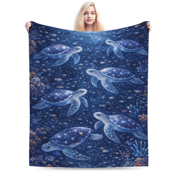 Celestial Sea Turtle Blanket Mystic Ocean Decor Christmas Summer Beach Holiday Gift Soft Cozy Fleece Throw Blanket 50x40
