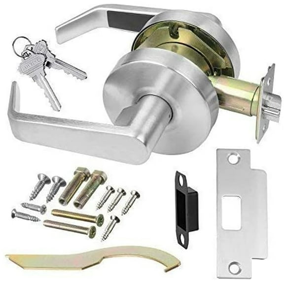Lawrence Hardware Heavy-Duty Chrome Storeroom Door Lock Set with Key Lock, Standard 2 3/8"
