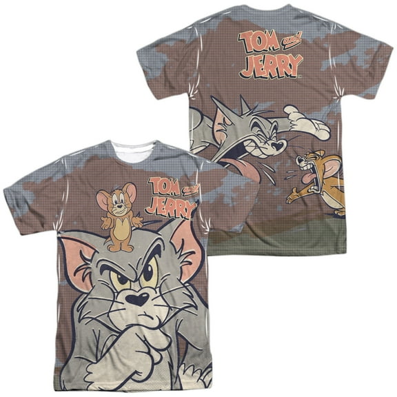 Tom and Jerry Up to No Good Unisex Adult Sublimated Costume T Shirt (Front/Back), Large Multicolor