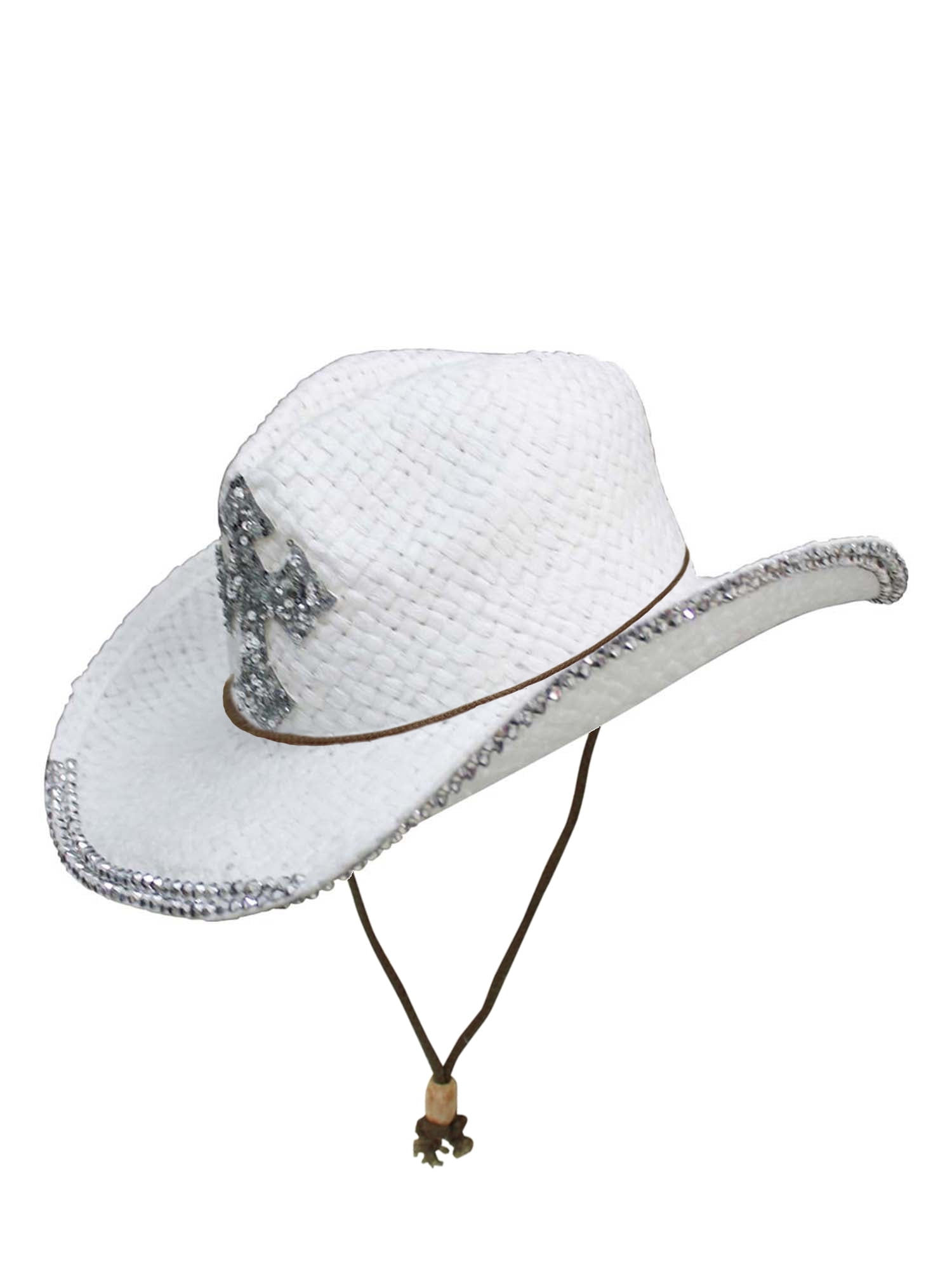 Luxury Divas White Antiqued Straw Cowboy Hat with Jeweled Band