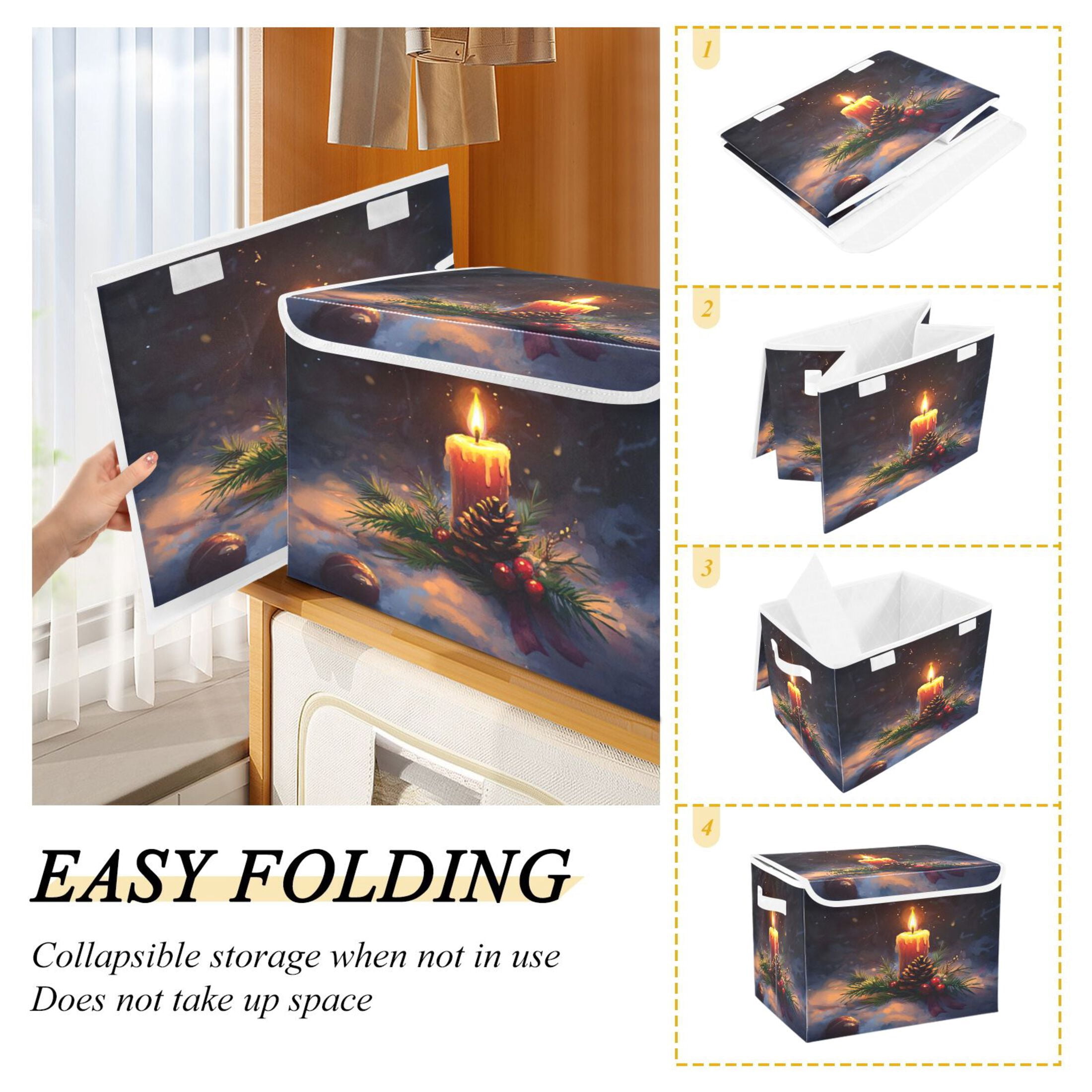 Storage Box With Lid 16.5x12.6x11.8In Foldable Stacked Household Storage Box Christmas Candle Picture