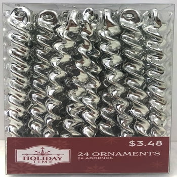 Holiday Time Silver Icicle Christmas Ornaments, 24 Count