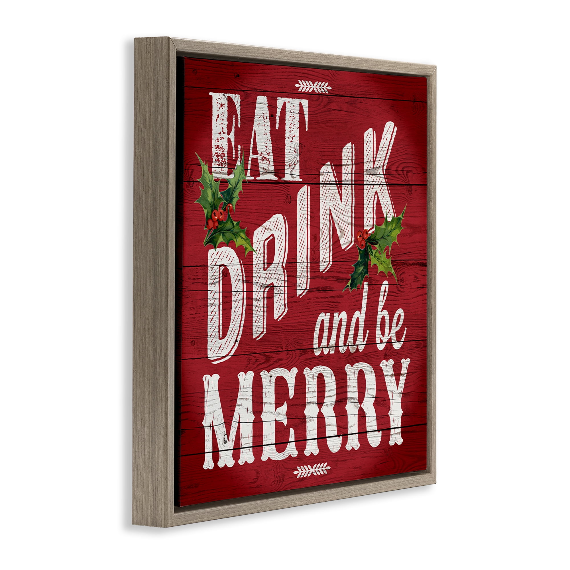 Stupell Industries Vintage Be Merry Holiday Painting Brown Floater Framed Canvas Art Prints Wall Art, 25 x 25