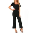 thumbnail image 2 of INSPIRE CHIC Women's Work Jumpsuits Elegant Square Neck Puff Short Sleeve Loose Wide Leg Romper XS Black, 2 of 6