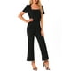 thumbnail image 2 of INSPIRAR CHIC Mono de Trabajo para Mujeres Elegante Cuello Cuadrado Manga Corta Abullonada Suelto Pierna Ancha Romper L Negro, 2 of 6
