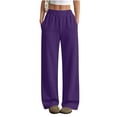 thumbnail image 5 of SYwaren Casual Sweatpants for Women Straight Leg Solid Color Elastic Waist Athletic Loose Fall Winter Lounge Pants, 5 of 7