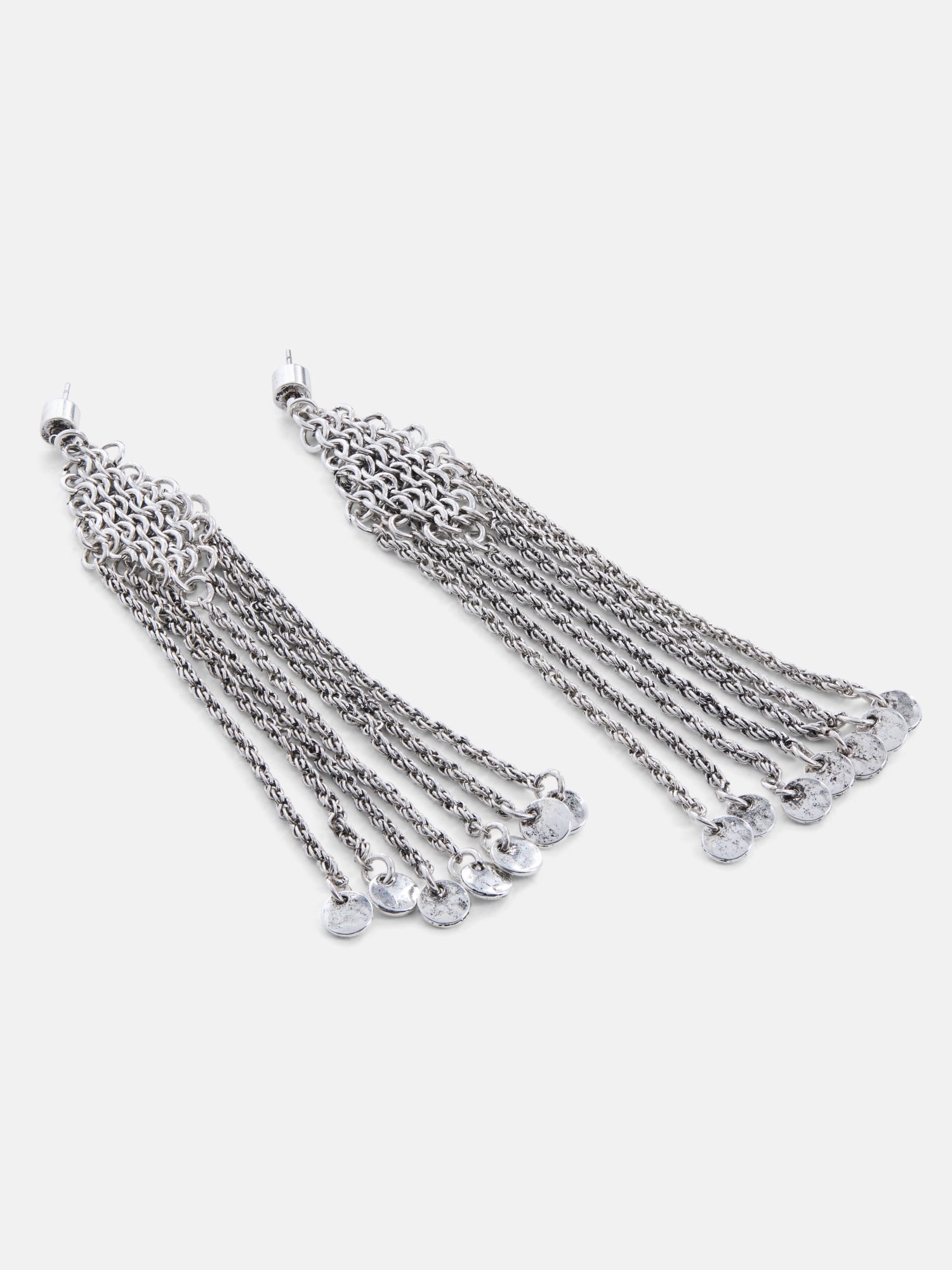 Scoop Chainmail Fringe Earrings, Silver-Tone