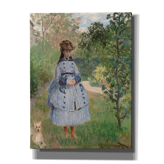 Epic Graffiti 'Girl With Dog' by Claude Monet, Giclee Canvas Wall Art, 12"x16"