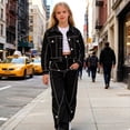 thumbnail image 5 of ATOGUTA Teen Girl Outfits Long Sleeve Jacket and Wide Leg Denim Pants Girls Clothing Sets 2PC Summer Outfits Size 3T-13, Black, 5 of 7