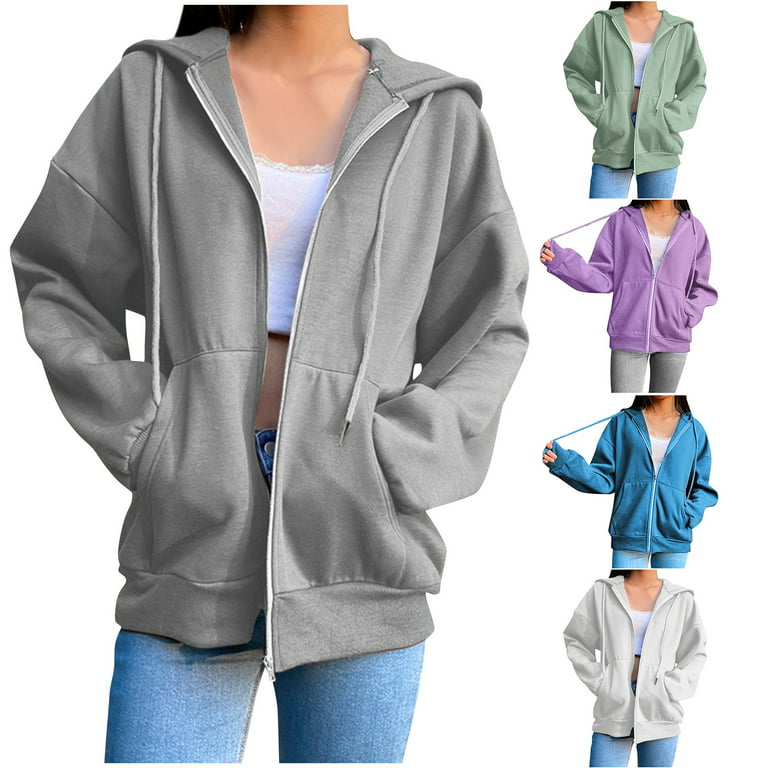 HSMQHJWE Women'S Sweatshirt Dress Hoodies Size Large Womens Women'S Street  Long Sleeve Coat Sweatshirts Hooded Zipper Solid Color Coat Casual Warm
