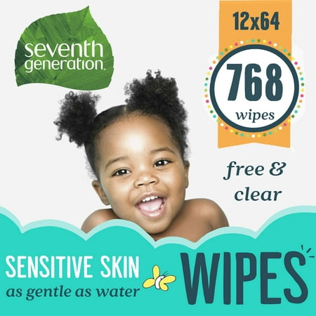 Seventh Generation Sensitive Baby Wipes with Flip-Top Dispenser, Free & Clear, 768