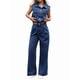 thumbnail image 1 of Mono Vaquero Sin Mangas para Mujer, Camiseta Sin Mangas con Botones, Pantalones Vaqueros Acampanados de Pierna y Pantalones Vaqueros de Campana. Azul S, 1 of 9