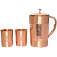 thumbnail image 2 of Pure Copper Water Jug with 2 Straight-Style Tumblers (Hammered & Plain) - Ayurvedic Benefits, 2 of 8