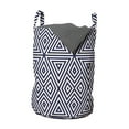 thumbnail image 1 of Navy Laundry Bag, Modern Symmetric Triangles Geometric Continuous Abstract Lines Illustration, Hamper Basket with Handles Drawstring Closure for Laundromats, 13" x 19", Indigo Cream, by Ambesonne, 1 of 4