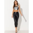 thumbnail image 4 of Disfraz de Halloween Allegra K Top corto metálico brillante sin mangas para mujer Gris plata oscuro M, 4 of 4