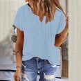 thumbnail image 2 of Summer Plus Size Tops for Womens 2025 Fashion Solid Color Short Sleeve Round Neck Pullover Lace Blouse, 2 of 9